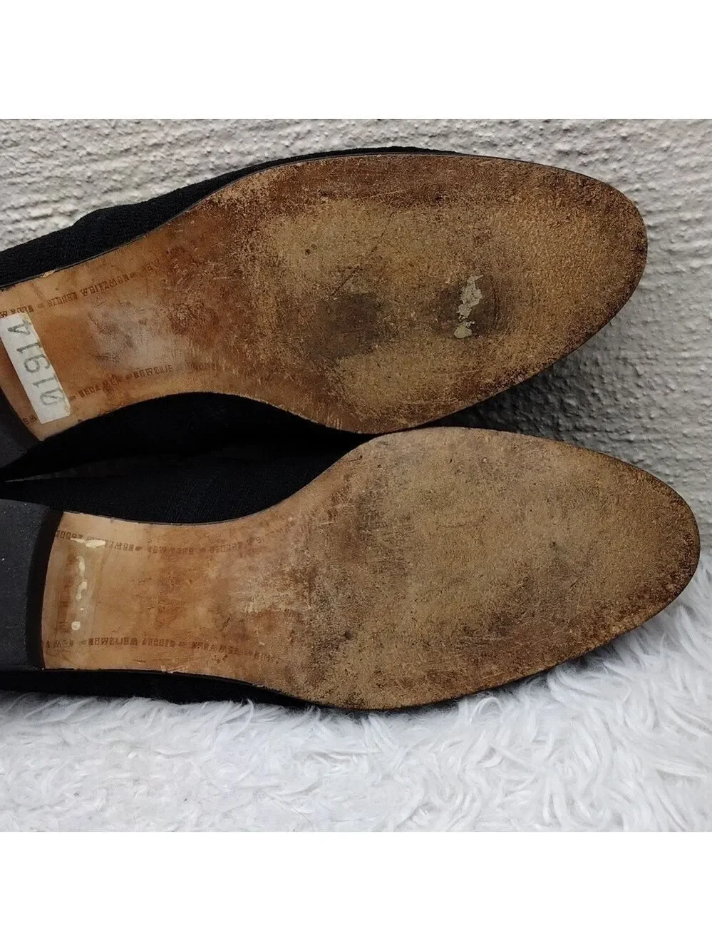 Stuart Weitzman Black Fabric Upper Almond Toe Low Heel Tassel Loafer Shoe